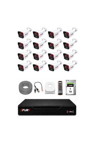 Fury 16 Kameralı Güvenlik Kamera Seti 2mp 1080p Full Hd 6 Atom Led Gece Görüşlü 1 Tb Hdd 5525