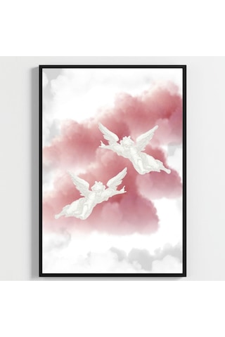 Besay Kanatlanmış Modern Yatak Odası Duvar Dekorasyonu Pembe Bulutlu Melek Kanadı Posteri 3'lü Set A2 Çerçevesiz