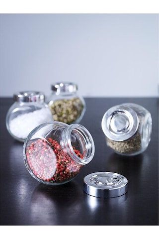 4 Adet Baharat Kavanozu Meridyendukkan Cam-gümüş Kapak 15 Cl Cam Kavanoz