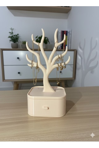 Takı Standı Ağaç Tasarımlı Çekmeceli Takı Organizer Kolye Bileklik Askılığı Dekoratif