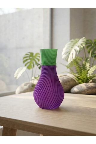 Dekoratif Vazo, 15 cm, 3D Baskı (Mor+Yeşil , Tip 2)