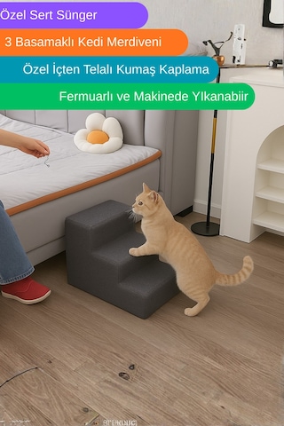 Kediler İçin Tasarlanmış 3 Basamaklı Tırmanma Merdiveni