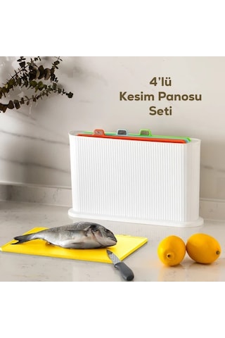 Porsima 1074-1 Beyaz-beyaz Standlı Çoklu Kesme Tahtası Seti-kırmızı Et Balık Sebze Beyaz Et-canlı Renkli Beyaz