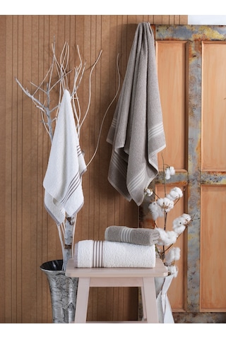 Rebeka Oscar Banyo Havlu Seti Yumuşak Havlu Seti 1200 Gram Taş Rengi Krem Krem - Taş Rengi