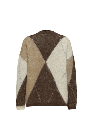 Only Noeme Life Jacquard V-neck Kadın Triko Hırka Jakarlı V Yaka Cardigan Kahverengi