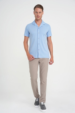 Efor Slim Fit Apaş Yaka Modal Karışımlı Kısa Kol Mavi Gömlek G 1590 Mavi