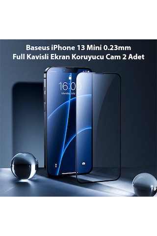 Baseus Apple Uyumlu iPhone 13 Mini 0.23Mm Full Kavisli Ekran Koruyucu Cam Siyah