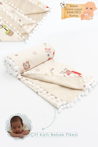 Mordesign Çift Kat Bebek Pikesi, Yenidoğan Için Kundak Battaniye, Kenar Ponponlu Pike, Animal Serisi