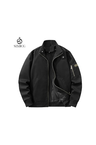 Düz Renk Günlük Sportif Bol Erkek Uçuş Ceketi Siyah