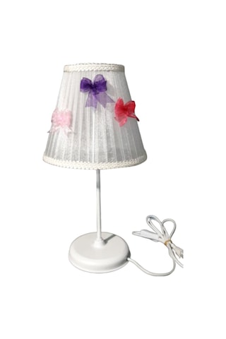 Kırmızı Mor Pembe Fiyonklu Beyaz Çocuk Odası Yatak Odası Abajur