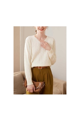 Youknitwear You Rio V Yaka Kadın Kazak Beyaz