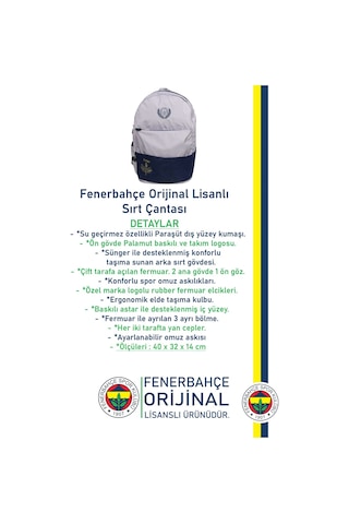 Fenerium Fenerbahçe Orijinal Lisanslı Spor Sırt Çantası Paraşüt Kumaş Fb Okul Çantası Bej