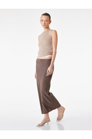 Koton Bürümcük Kumaş Slim Fit Fiyonk Detaylı Midi Etek Kahverengi 6sak10209ek