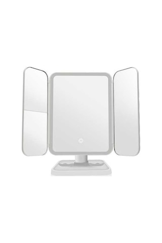 Flybuy Üçlü Sıcaklığı Renk Makyaj Led Katlı Kade Büyütme Aynası Ayarlanabilir 3 +3x +2x Ks Beyaz