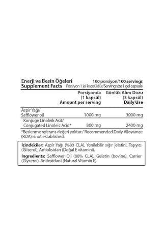 Hardline Cla One 1000Mg 100Kapsül Bel Göbek Bölgesi İnceltme Etkili