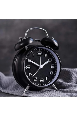 Yüksek Zil Sesine Sahip Sessiz Alarm Masa Çalar Saat, Büyük Boy, Siyah 07 Beyaz
