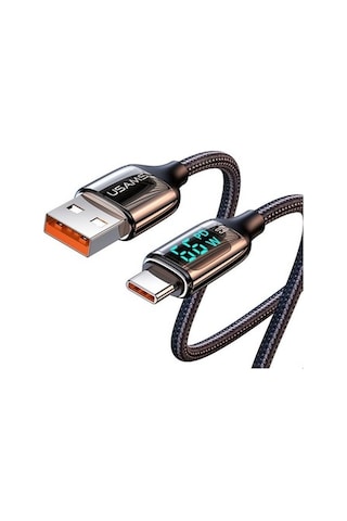 Usams US-Sj544 Dijital Göstergeli Çipli Örgülü PD 66 W USB To Type-C Şarj ve Data Kablosu 1.2 M
