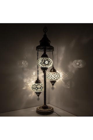 Mozaik 3'lü Lambader, Köşe Lambası, Osmanlı Dekoratif Ev Aydınlatmaları, El Yapımı Lambader