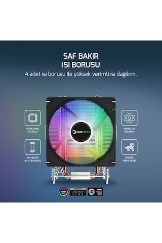 Gamepower Glace Tc4 Argb Siyah 1x120mm Lga1851/am5 İşlemci Hava Azaz3gmp0024