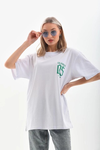 Novalisse Kadın Kısa Kol Oversize Baskılı T-shirt - Beyaz Çoklu Renk