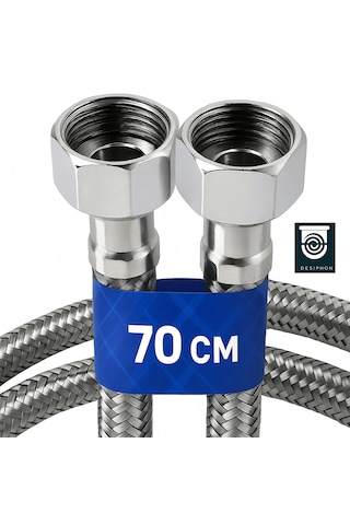 70 Cm Paslanmaz Çelik Örgülü Flex Hortum 3/8"x3/8" Klozet& ... Gri - Gümüş