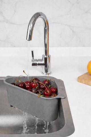 Vantuzlu Üçgen Lavabo Süzgeci Mutfak Evye Köşe Süzgeci Gri Gri