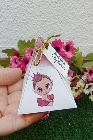 30 Adet Gold İpli Pembeli Kız Piramit Kutu - 6 Ay Kınası - Lokum