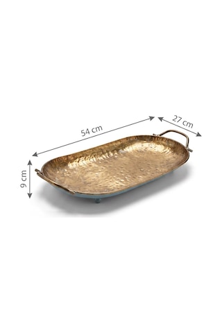 Dekoratif Metal Tepsi Büyük Bronz