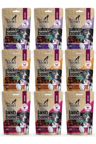 New Story Dog Mix Bones Somonlu + Kuzulu + Tavuklu Köpek Ödülü 9 x 80 G