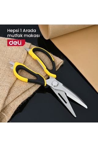 Delı Profesyonel Çok Fonksiyonlu Mutfak Makası 5x100mm Sarı / Gümüş Paslanmaz Çelik