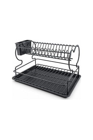 Siyah - Metal Lux Çift Katlı Tabaklık - Bulaşıklık Bx40 Diğer