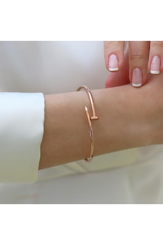 Çivi Rose Gold Gümüş Kelepçe Gümüş