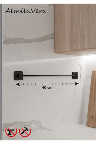 Siyah Kare Yapışkanlı Uzun Havluluk Havlu Askısı Çok Renkli