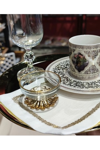 Elta Collection 6 Adet Kahve Yanı Gold Metal Ayaklı Lokumluk Şekerlik Şeffaf
