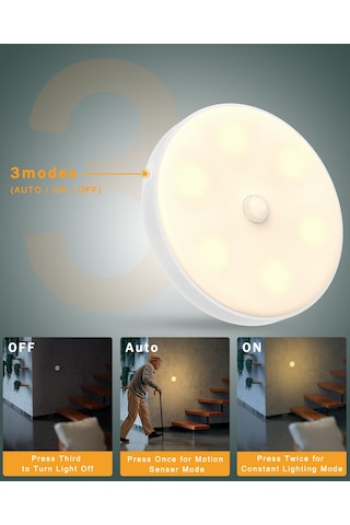 Springsun Ev İçi Akıllı Hareket Sensörlü Gece Lambası, Usb Şarjlı, Manyetik Montaj, 3 Modlu Otomatik/sürekli/kapat , Islak Işık, Dolap/odalar İçin, 2 Adet Paketi Diğer