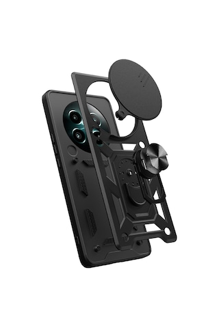 Realme 12 Plus Kılıf Magnetik Standlı Kamera Korumalı Zore Sürgülü Vega Kapak Mavi