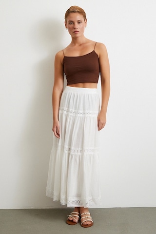 Dantelli Maxi Etek Beyaz Beyaz