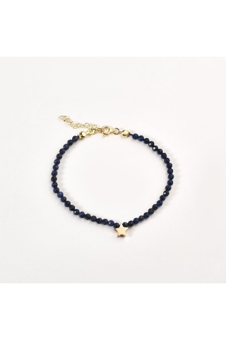 14 Ayar Altın Kaplama Lapis Lazuli Doğal Taşlı Yıldız Gümüş Bileklik - Bgs00107 Altın