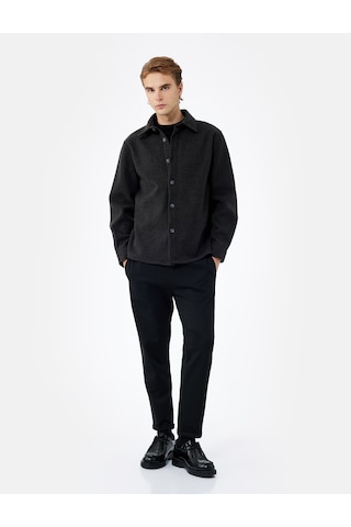 Koton Straight Fit Pike Kumaş Cep Detaylı Rahat Kesim Beli Bağcıklı Pantolon Siyah 7wam40003hk