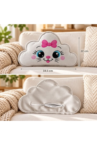 Bk Gift Sevimli Yüz Tasarımlı Gri Bulut Yastık-8 - Bebek Ve Çocuk Odası Dekoratif Yastık 34,5x22 Cm