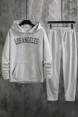 Uyguntarz Unisex Los Angles Baskılı Eşofman Takımı Gri