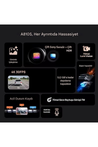 70mai Dash Cam 4k A810s Ön Kamera