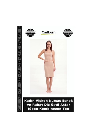Carlburn Kadın Viskon Kumaş Esnek Ve Rahat Diz Üstü Astar Jüpon Kombinezon Ten Elbise Altı İç Giyim Tekstil
