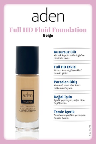 Aden Full Hd Likit Fondöten 20 Ml - 03 Beige Bej Diğer