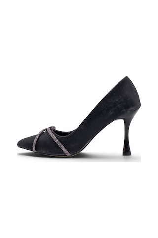 Modapol 0203 Simli Taşlı Kadın Stiletto siyah