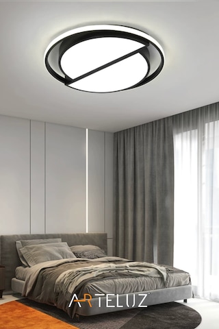 Kesik Yuvarlak Model Modern Plafonyer Avize 50 Cm Siyah