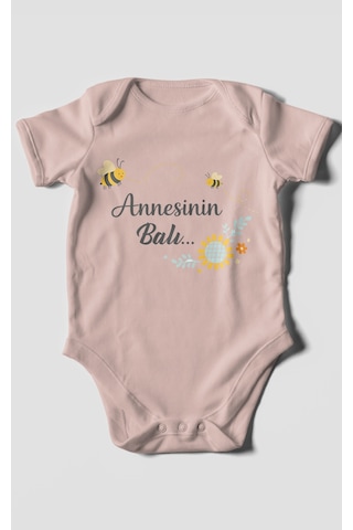 Morivokids Annesinin Balı Kısa Kollu Bebek Body %100 Pamuk Pastel Pembe