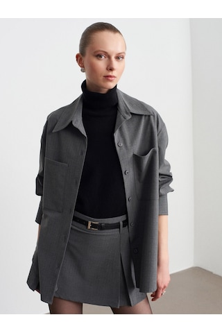 Dilvin 50534 Oversize Gömlek-gri Gri