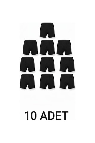 Enmodaiçgiyim 10 Adet Siyah %100 Pamuk Rahat Kesim Erkek Paçalı Külot Boxer
