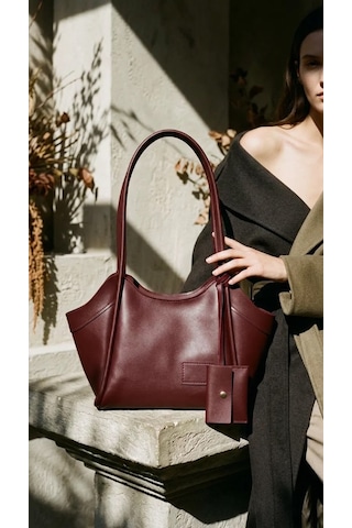 Trendexa Bordo Gold Aksesuarlı Omuz Çantası Kadın Günlük Şık El Ve Omuz Çantası 30x21 Cm Mac